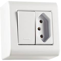 CAIXA SOBREPOR 1 INTERRUPTOR SIMPLES 10A + 1 TOMADA 2P+T 10A 57304013 TRAMONTINA